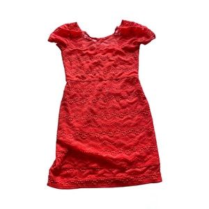 Free People Lace Coral Body Con Dress Bright Boho Women’s Size Medium